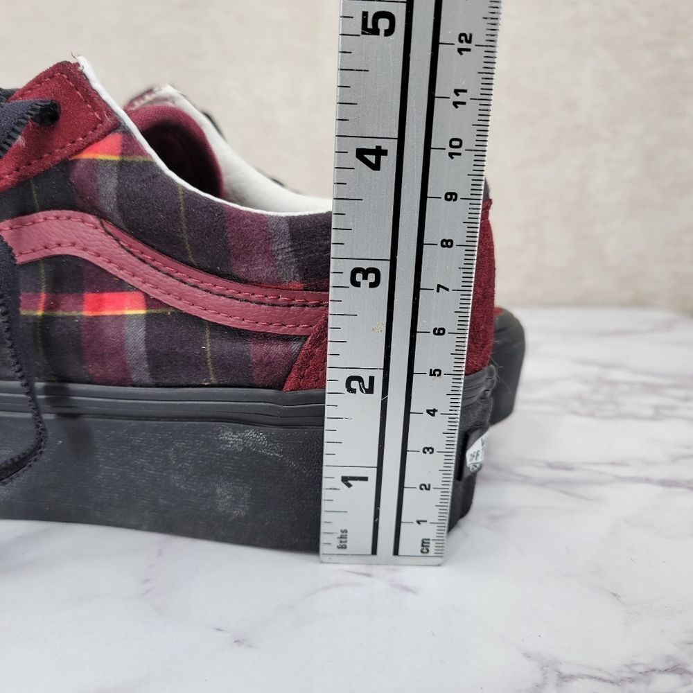 VANS Old Skool Stackform Shoes Red Suede Red & Black Plaid Platform Sneakers - Picture 13 of 13